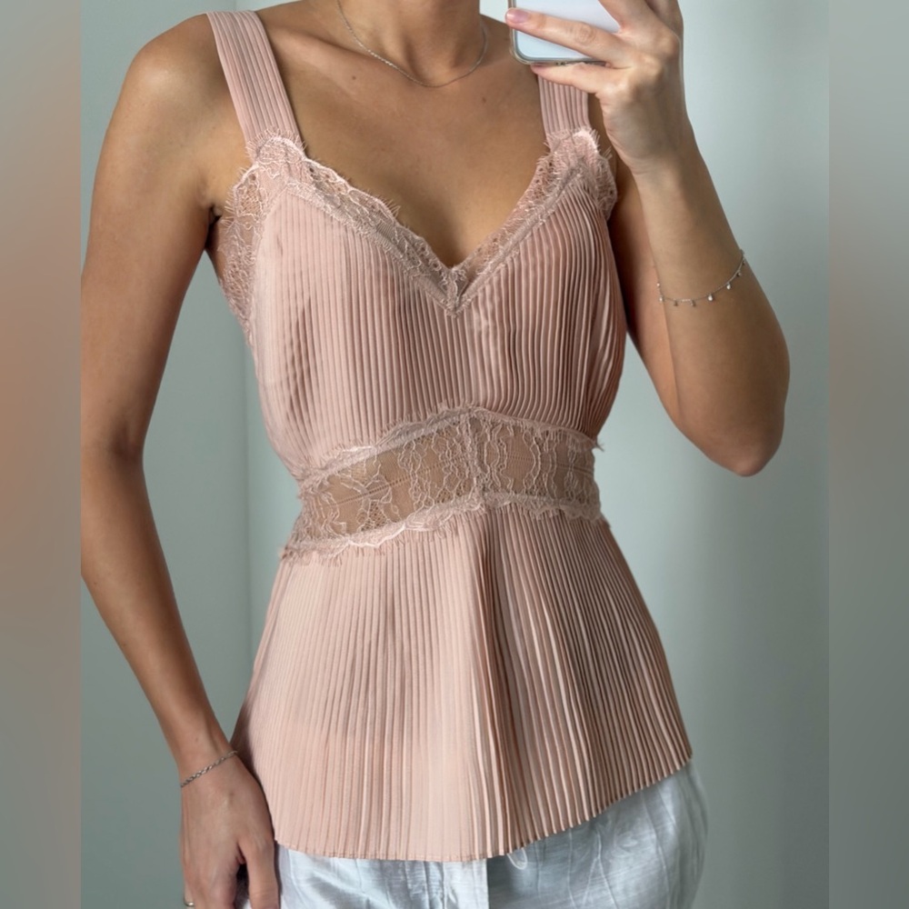 Jacques Pleated Lace Trim Top